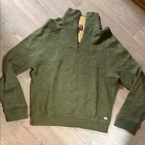Men's Olive Green Zip-Up Thick Cotton Wool Blend Sweater
